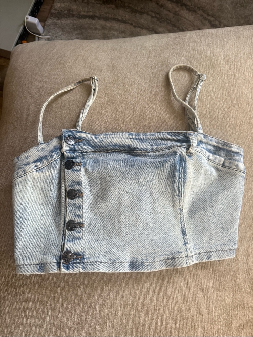 Forever 21 Faded Light Blue Denim Button-Front Crop Top